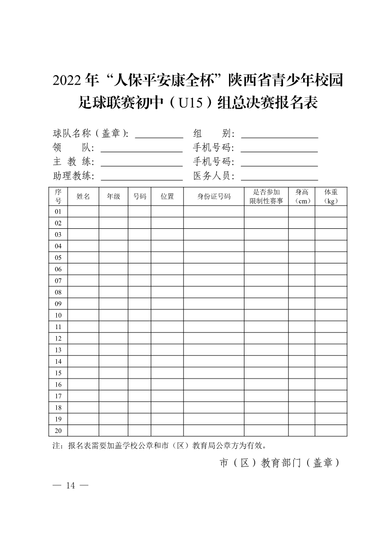 陕西省教育厅办公室  陕西省体育局办公室关于举办2022年&ldquo;人保平安康全杯&rdquo;陕西省青少年校园足球初中（U15）高中（U18）联赛的通知_14