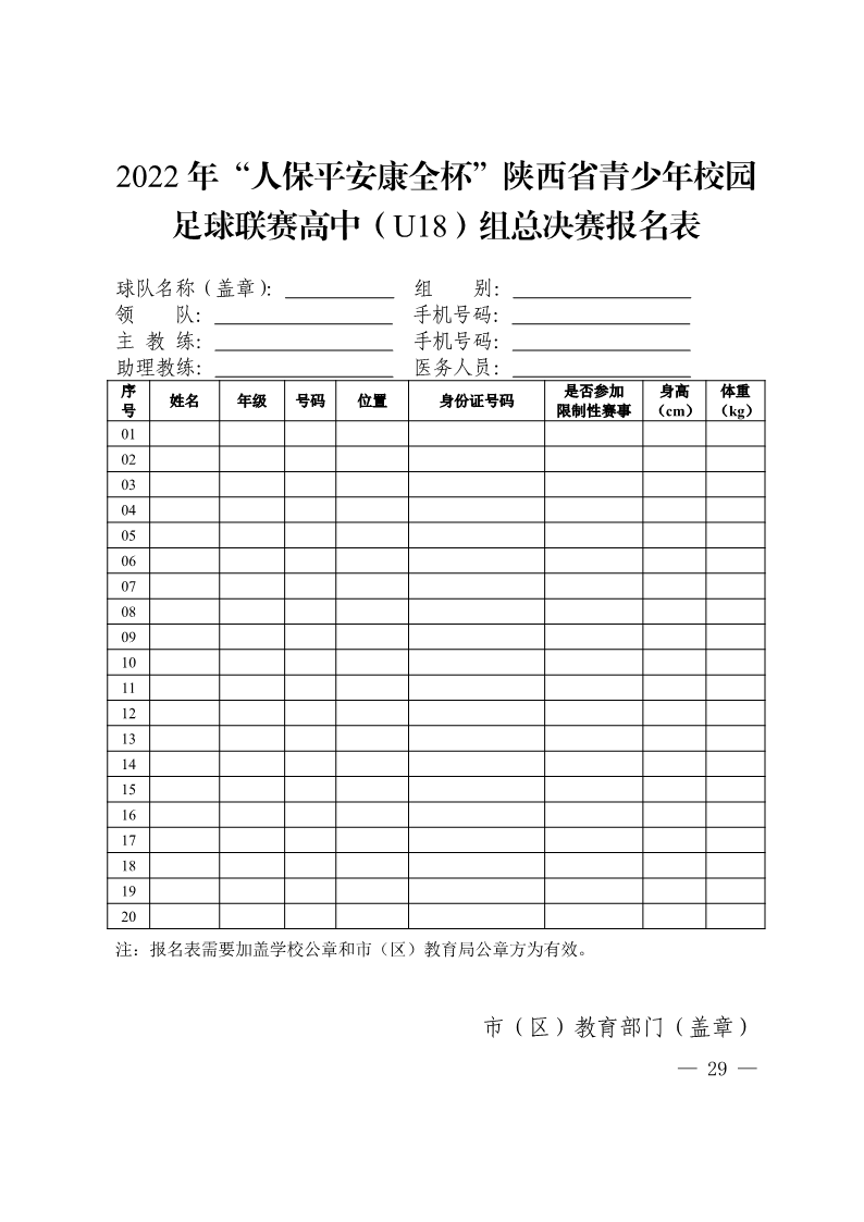 陕西省教育厅办公室  陕西省体育局办公室关于举办2022年&ldquo;人保平安康全杯&rdquo;陕西省青少年校园足球初中（U15）高中（U18）联赛的通知_29